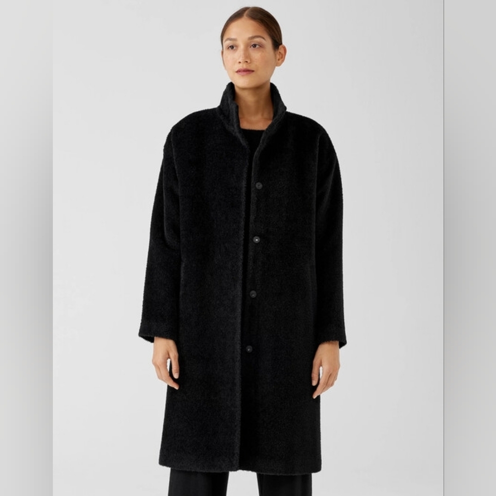 Eileen Fisher Sheared Suri Alpaca Stand Collar Coat